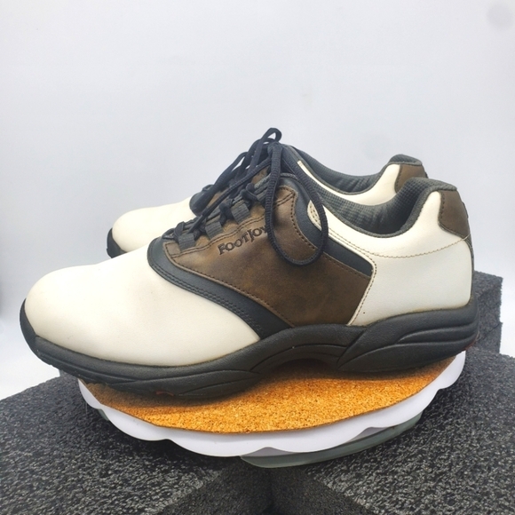 Footjoy Shoes Men's 10M Greenjoys 45516 White Brown Golf Cleats - Picture 1 of 13